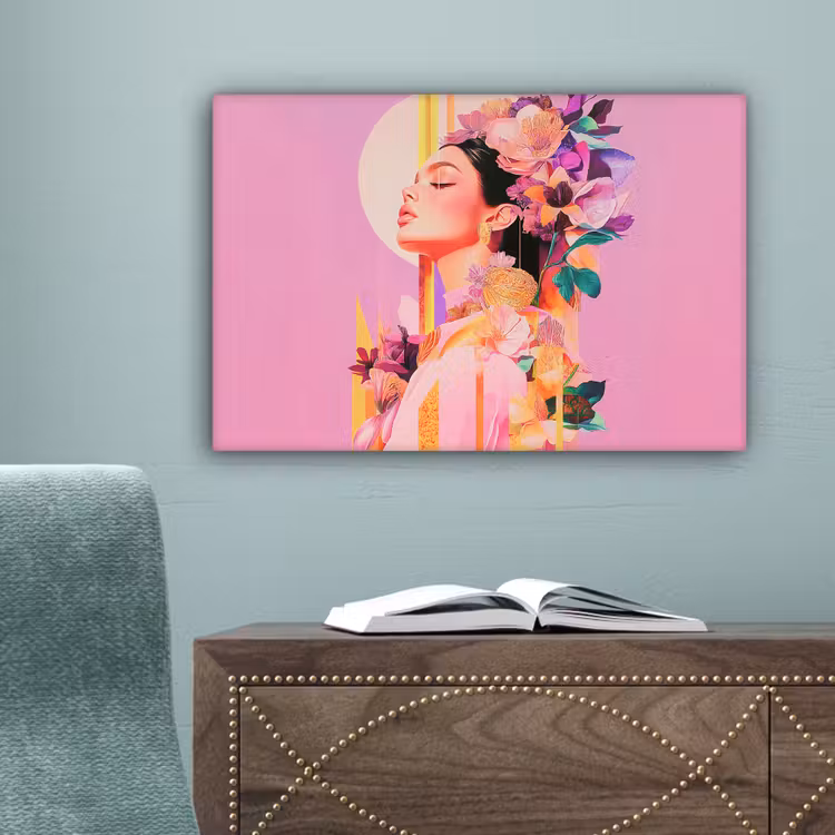 Vrouw - Bloemen - Paars - Abstract canvas 2cm klein -sfeer4