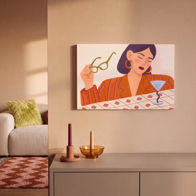 Vrouw - Bril - Cocktail - Illustratie - Modern canvas 2cm klein -sfeer1