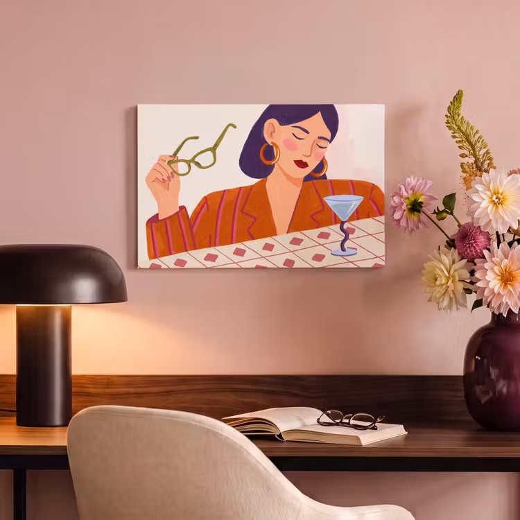 Vrouw - Bril - Cocktail - Illustratie - Modern canvas 2cm klein -sfeer4