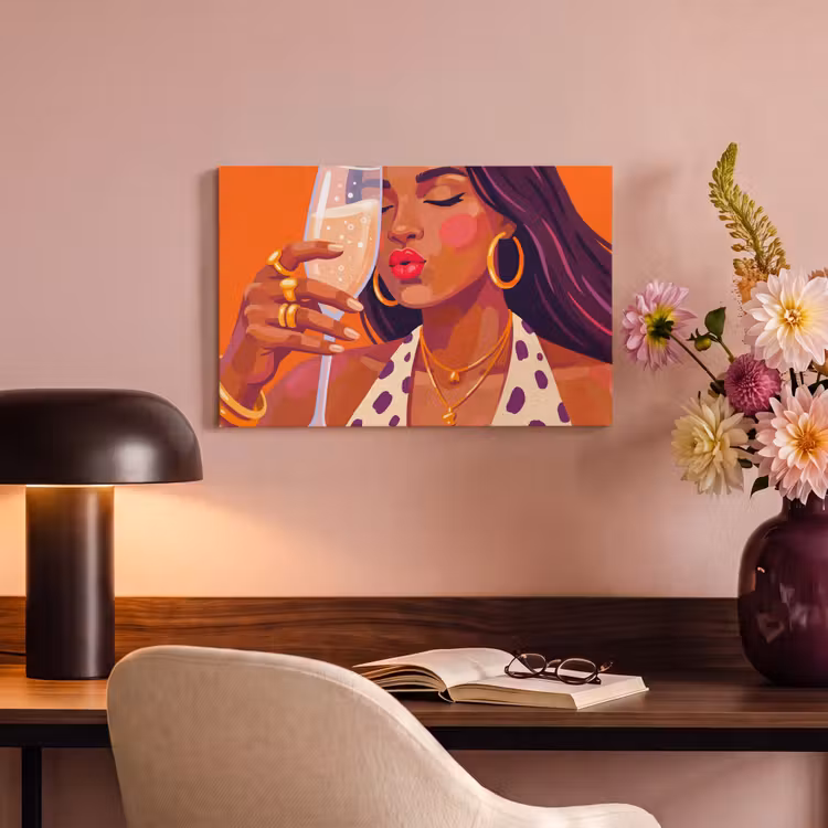 Vrouw - Champagne - Feest - Modern - Oranje canvas 2cm klein -sfeer4
