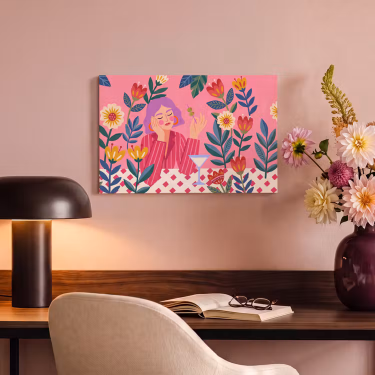 Vrouw - Cocktail - Bloemen - Modern - Roze canvas 2cm klein -sfeer4