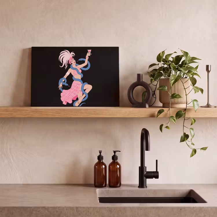 Vrouw - Danseres - Slangen - Art Deco - Roze canvas 2cm klein -sfeer3