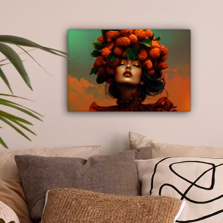 Vrouw - Frambozen - Bladeren canvas 2cm klein -sfeer1