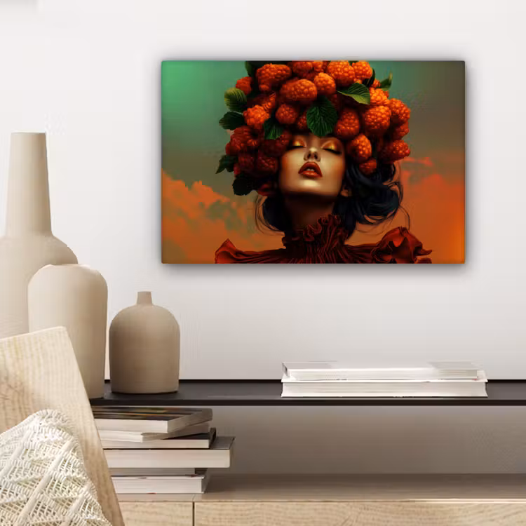 Vrouw - Frambozen - Bladeren canvas 2cm klein -sfeer6