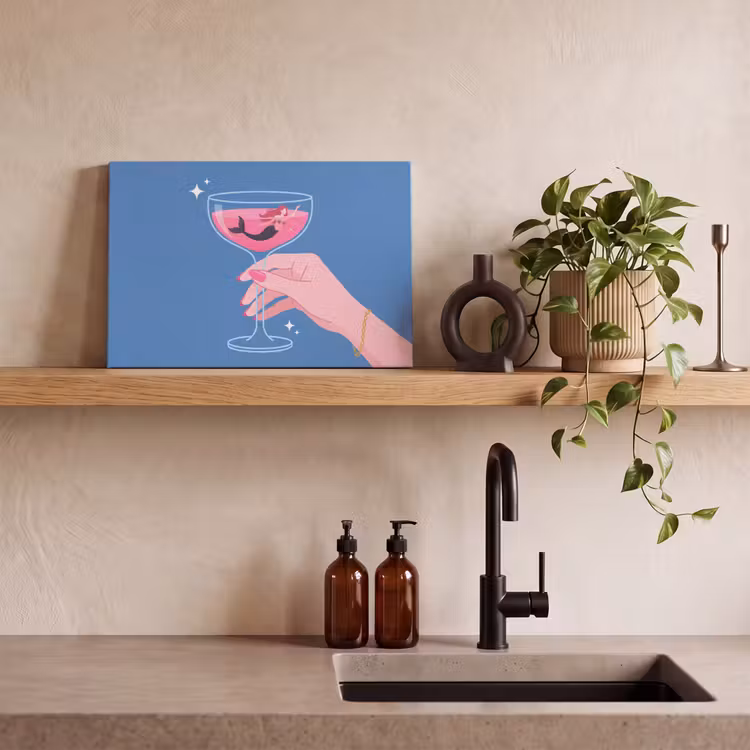 Vrouw - Glas - Abstract - Roze - Blauw canvas 2cm klein -sfeer3
