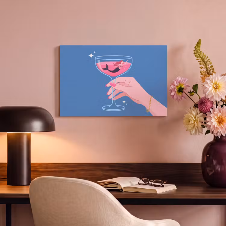 Vrouw - Glas - Abstract - Roze - Blauw canvas 2cm klein -sfeer4