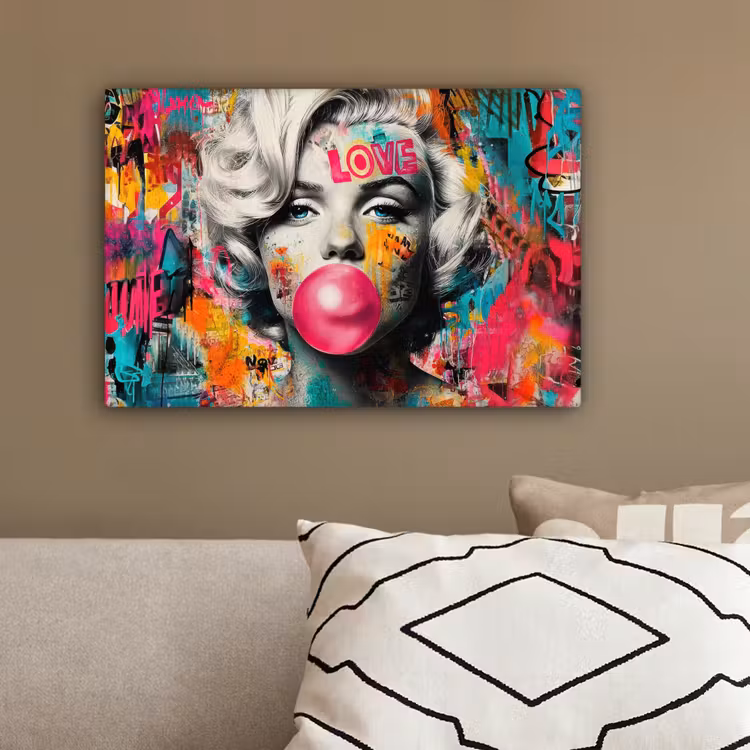 Vrouw - Kauwgom - Graffiti - Neonkleuren canvas 2cm klein -sfeer3