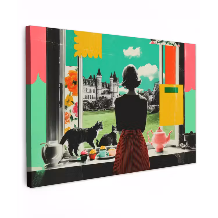 Vrouw - Keuken - Katten - Doorkijk canvas 2cm klein -z3d