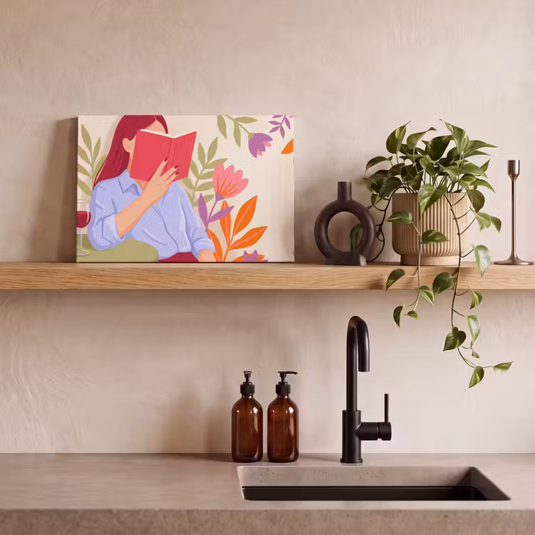 Vrouw - Lezen - Thuis - Modern - Bloemen canvas 2cm klein -sfeer3