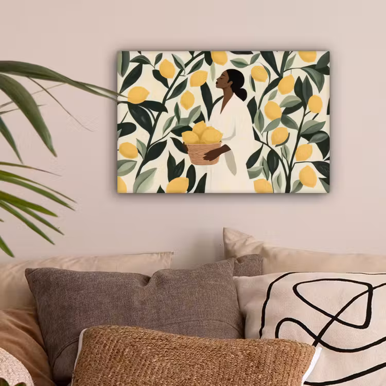 Vrouw - Mand - Citroenen - Bladeren canvas 2cm klein -sfeer1
