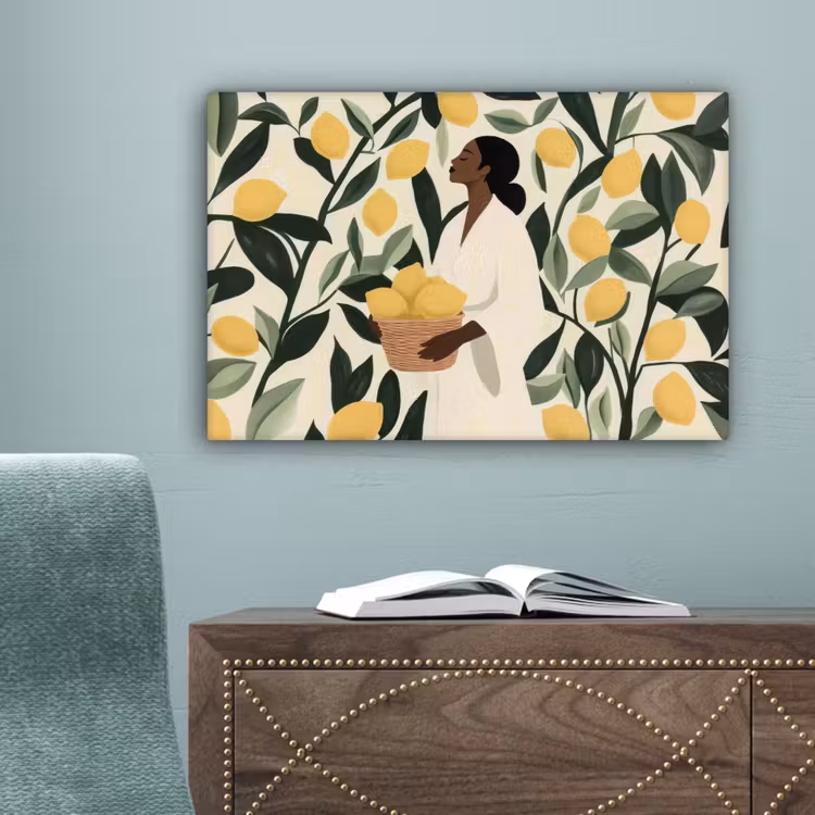 Vrouw - Mand - Citroenen - Bladeren canvas 2cm klein -sfeer4