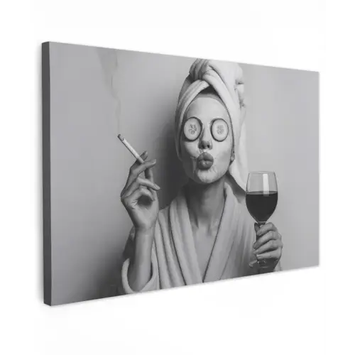 Vrouw - Masker - Wijn - Sigaret canvas 2cm klein -z3d