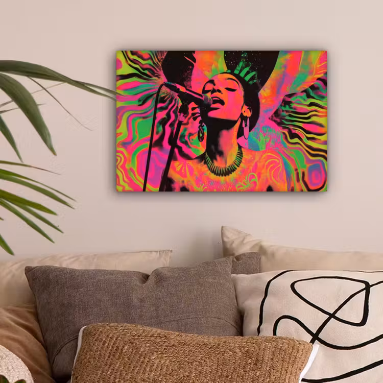 Vrouw - Microfoon - Neon canvas 2cm klein -sfeer1