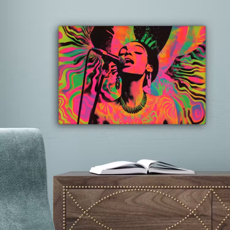 Vrouw - Microfoon - Neon canvas 2cm klein -sfeer4