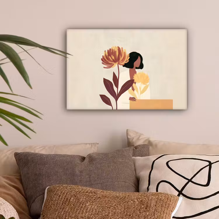 Vrouw - Minimalistisch - Bloem canvas 2cm klein -sfeer1