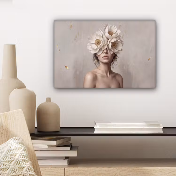 Vrouw - Pioenroos - Wit canvas 2cm klein -sfeer6