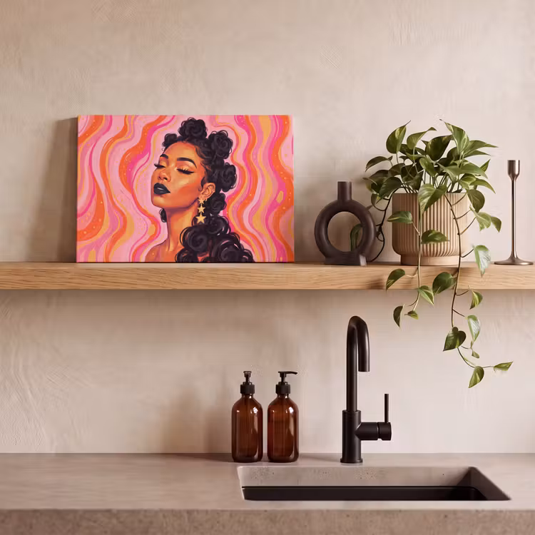 Vrouw - Portret - Abstract - Kleurrijk - Roze canvas 2cm klein -sfeer3
