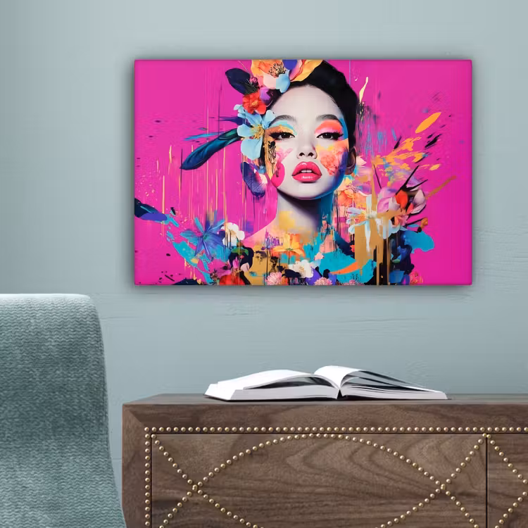 Vrouw - Portret - Abstract - Paars canvas 2cm klein -sfeer4