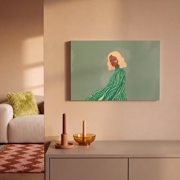 Vrouw - Portret - Illustratie - Modern - Groen canvas 2cm klein -sfeer1