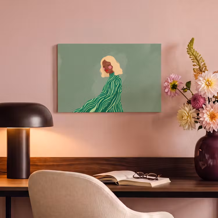 Vrouw - Portret - Illustratie - Modern - Groen canvas 2cm klein -sfeer4