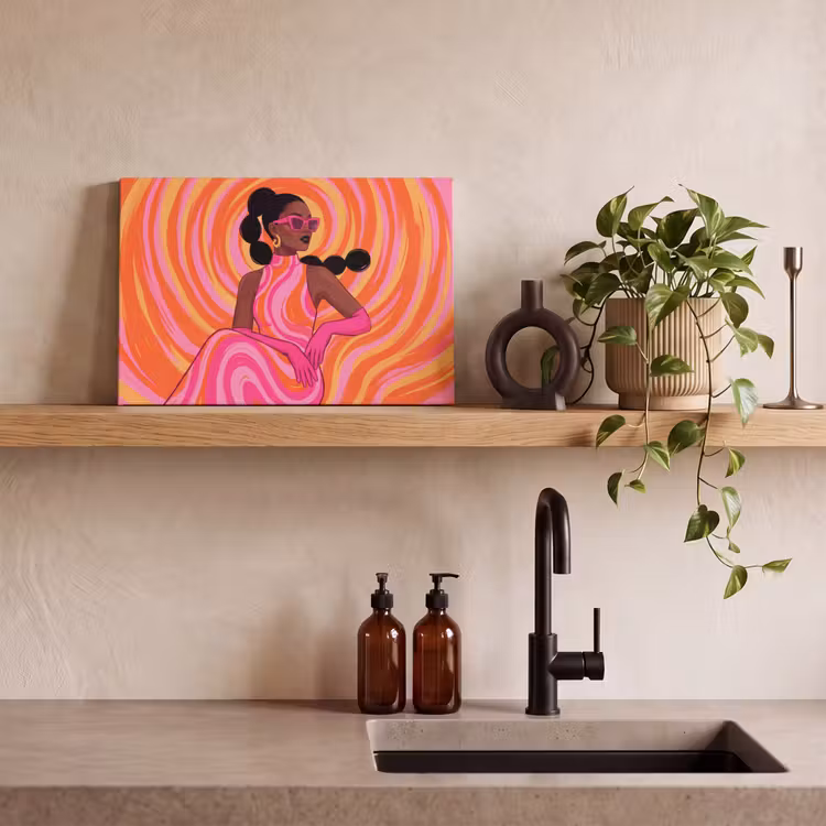 Vrouw - Portret - Kunst - Abstract - Roze canvas 2cm klein -sfeer3