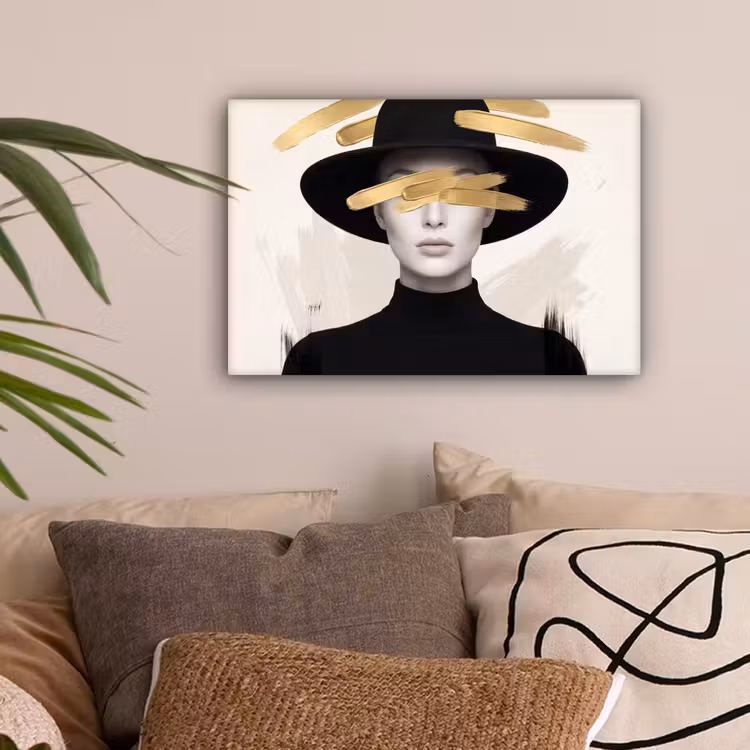 Vrouw - Portret - Modern - Goud - Kunst canvas 2cm klein -sfeer1