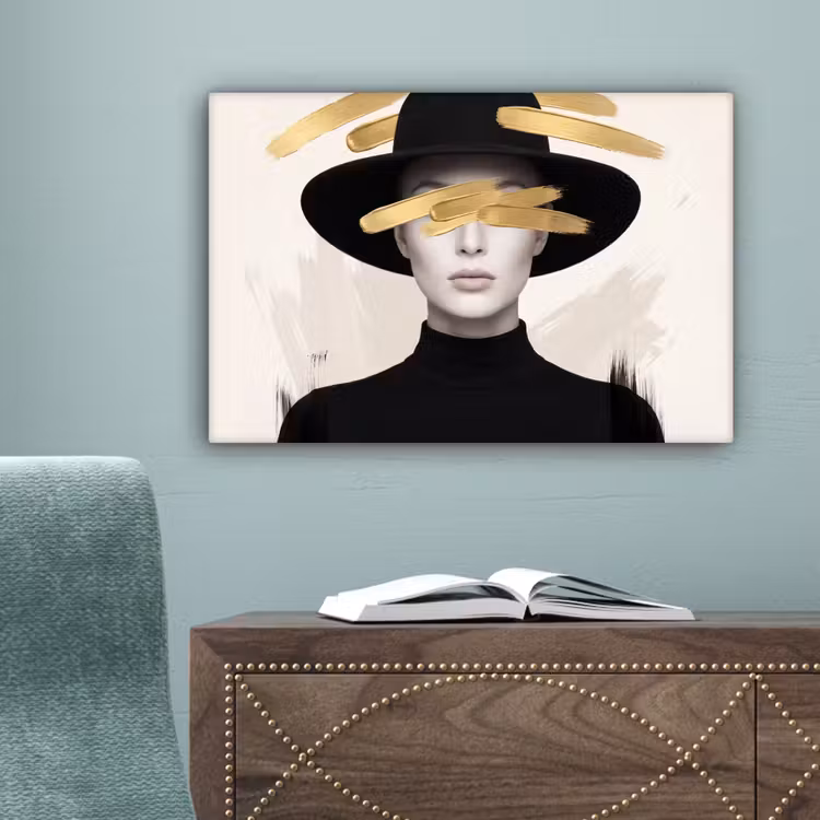 Vrouw - Portret - Modern - Goud - Kunst canvas 2cm klein -sfeer4