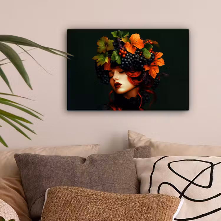 Vrouw - Rood - Groen - Druiven canvas 2cm klein -sfeer1