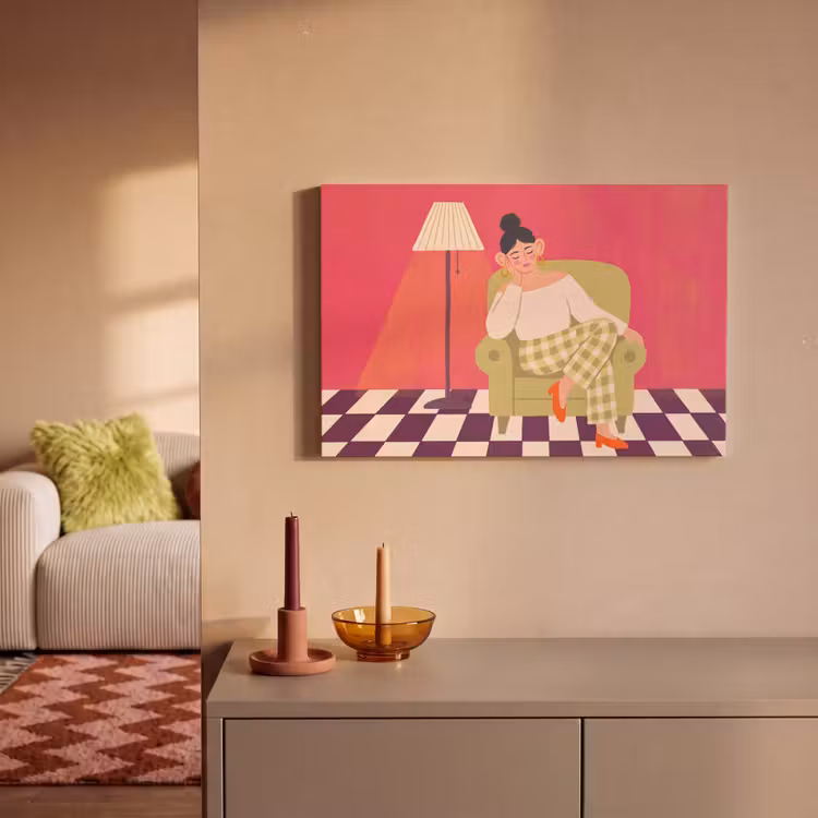 Vrouw - Rust - Interieur - Modern - Kunst canvas 2cm klein -sfeer1