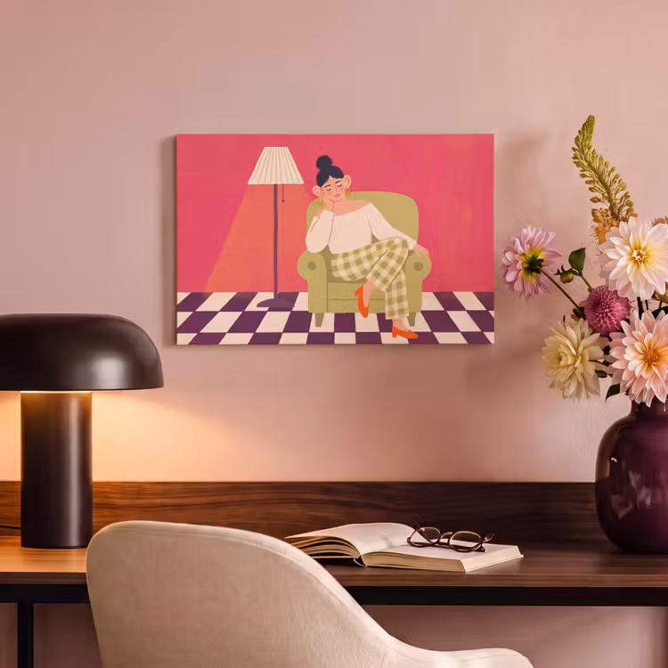 Vrouw - Rust - Interieur - Modern - Kunst canvas 2cm klein -sfeer4