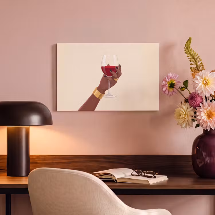 Vrouw - Wijn - Glas - Illustratie - Rood canvas 2cm klein -sfeer4