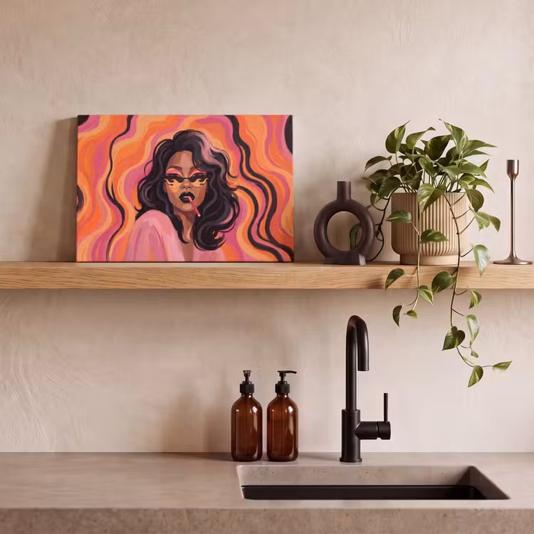 Vrouw - Zonnebril - Modern - Portret - Oranje canvas 2cm klein -sfeer3