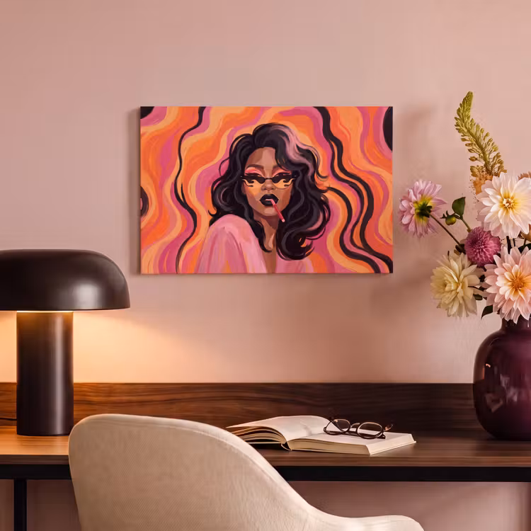 Vrouw - Zonnebril - Modern - Portret - Oranje canvas 2cm klein -sfeer4