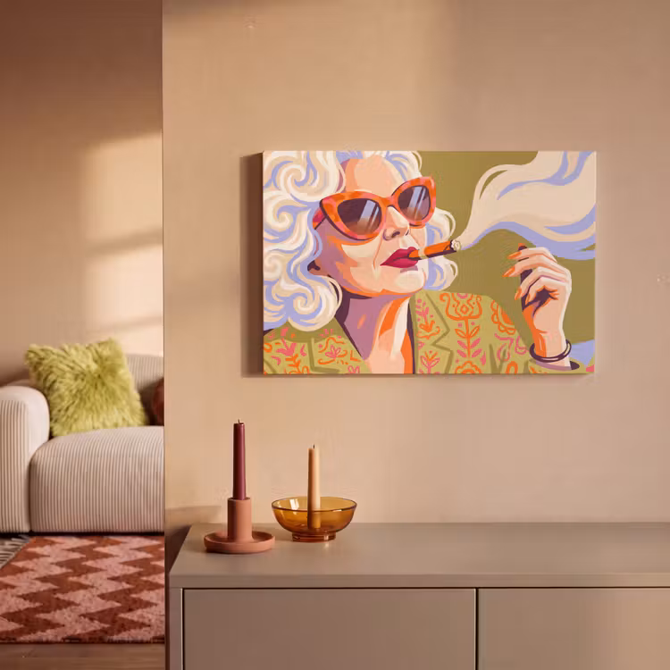 Vrouw - Zonnebril - Portret - Modern - Kleurrijk canvas 2cm klein -sfeer1