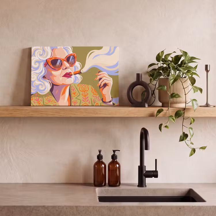 Vrouw - Zonnebril - Portret - Modern - Kleurrijk canvas 2cm klein -sfeer3