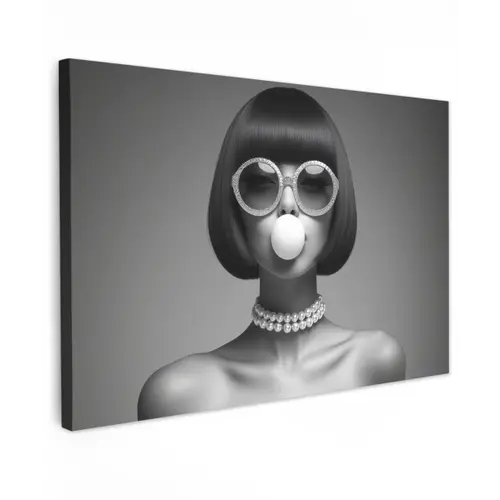 Vrouw - Zwart Wit - Ketting - Zonnebril canvas 2cm klein -z3d