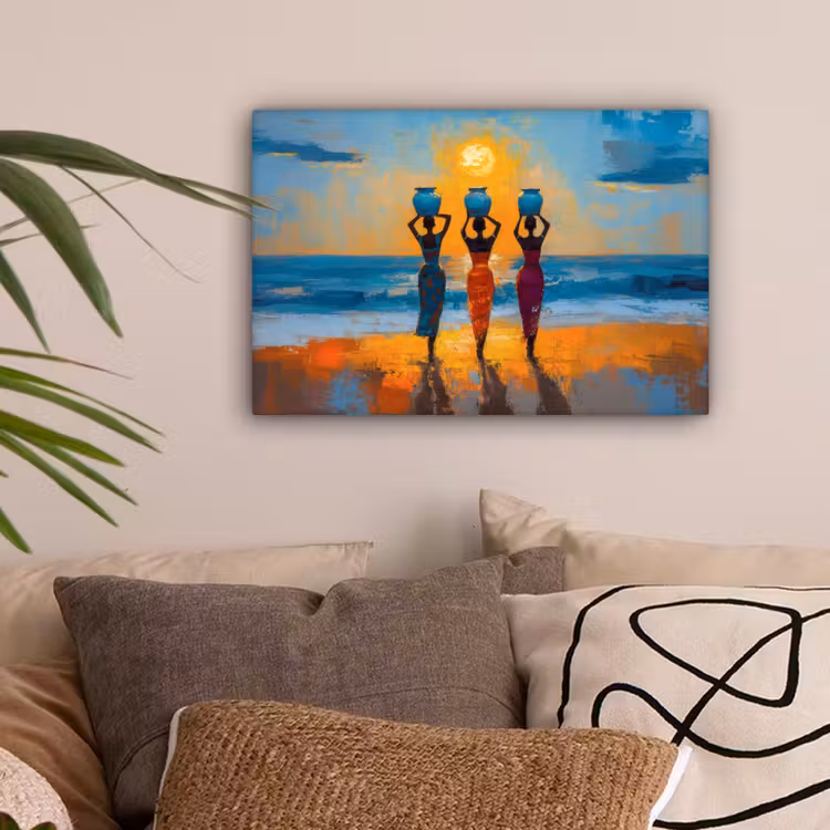 Vrouwen - Strand - Zondsondergang canvas 2cm klein -sfeer1