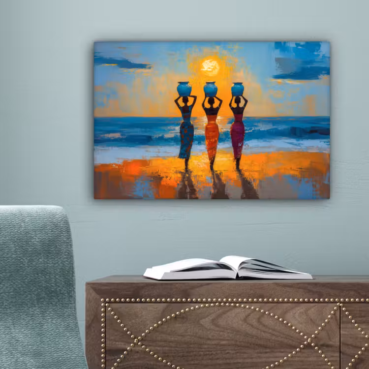 Vrouwen - Strand - Zondsondergang canvas 2cm klein -sfeer4