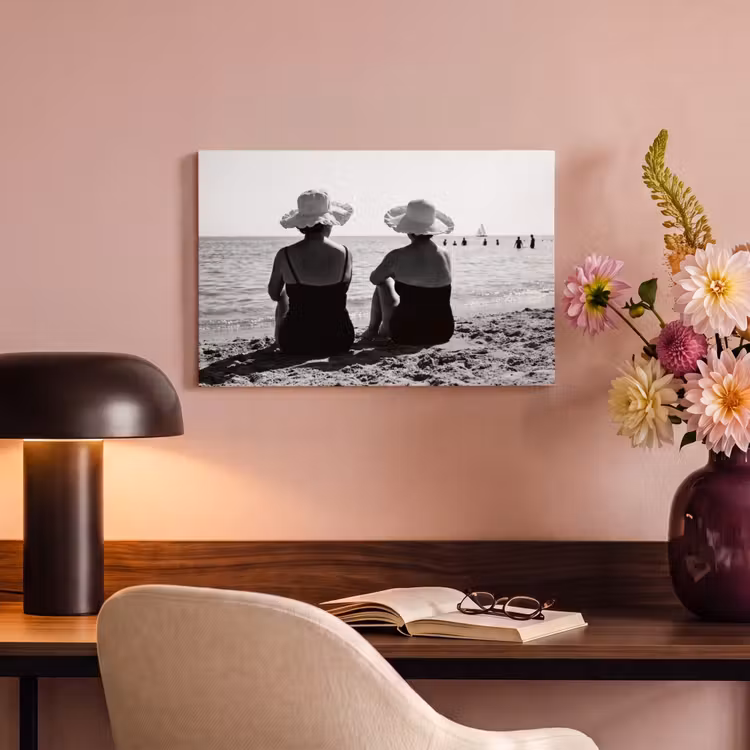 Frauen - Sonnenhut - Strand - Schwarz - Weiß canvas 2cm klein -sfeer4