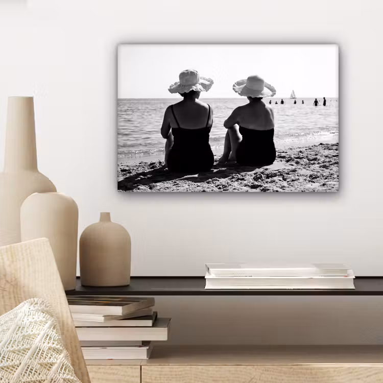 Frauen - Sonnenhut - Strand - Schwarz - Weiß canvas 2cm klein -sfeer6