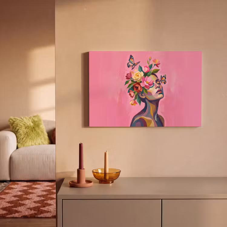 Vrouwengezicht - Vlinders - Kleurrijk canvas 2cm klein -sfeer1