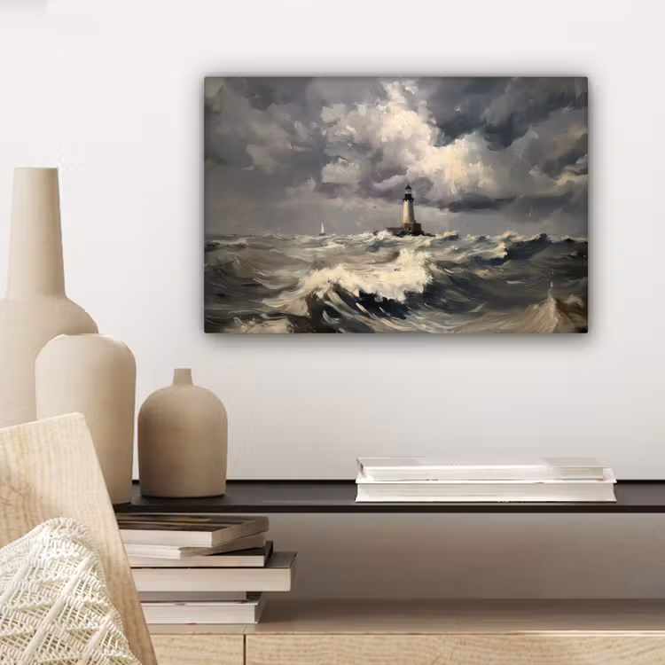 Vuurtoren - Golven - Storm canvas 2cm klein -sfeer6