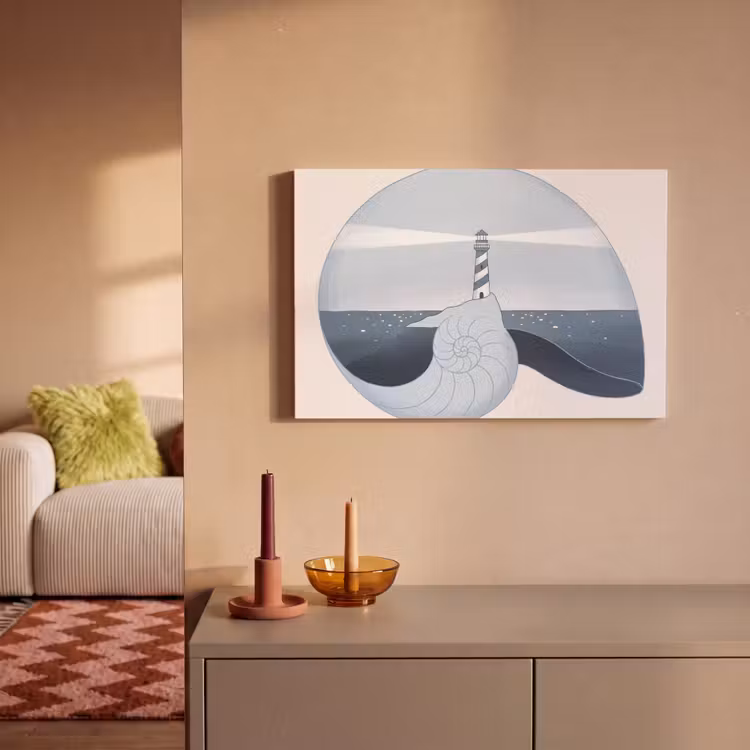 Vuurtoren - Zee - Schelp - Abstract - Blauw canvas 2cm klein -sfeer1
