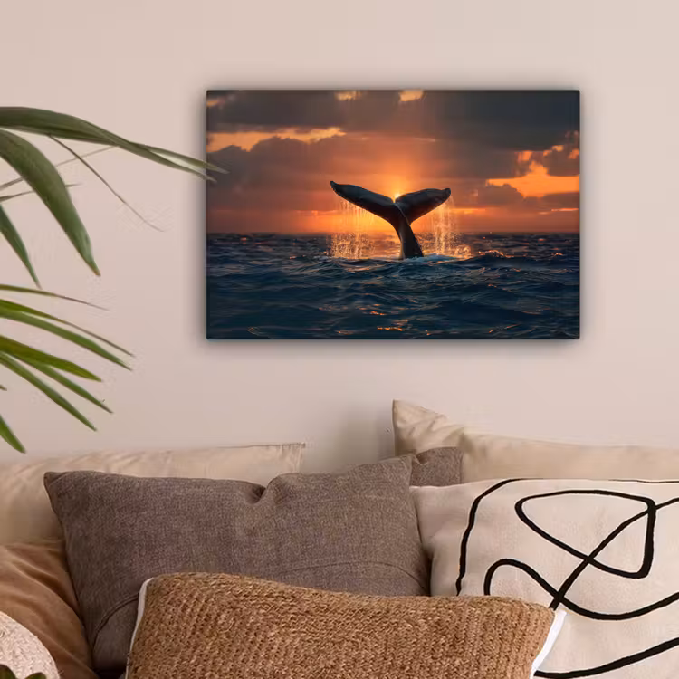 Walvis staart - Water - Zonsondergang canvas 2cm klein -sfeer1
