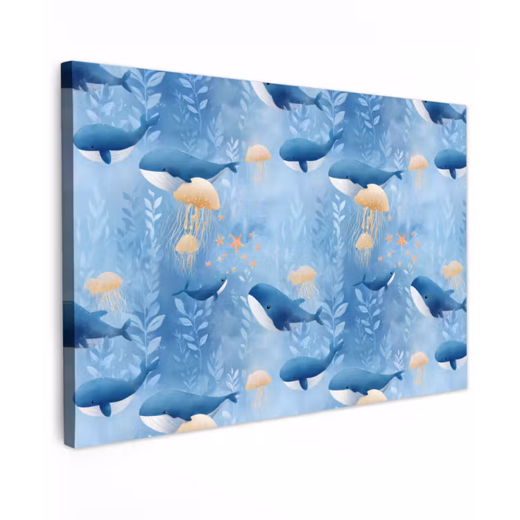 Walvissen - Oceaan - Blauw canvas 2cm klein 34 -z3d