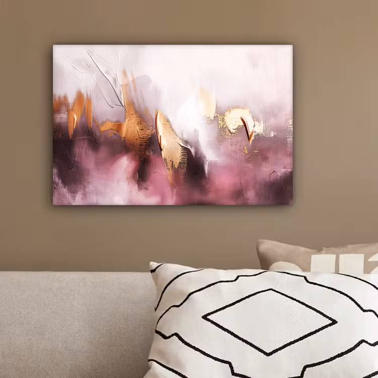 Watercolor - Goud - Roze - Abstract - Kunst canvas 2cm klein -sfeer3