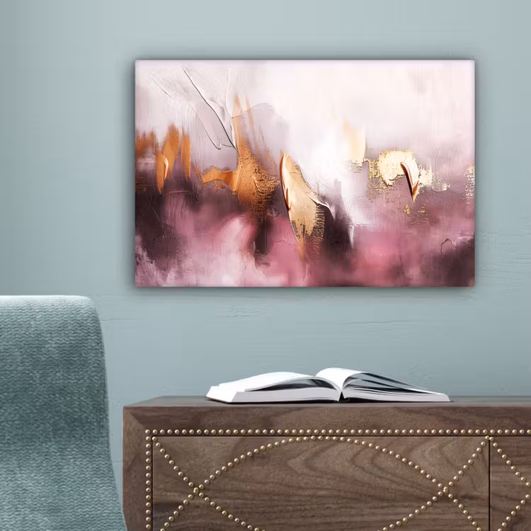 Watercolor - Goud - Roze - Abstract - Kunst canvas 2cm klein -sfeer4