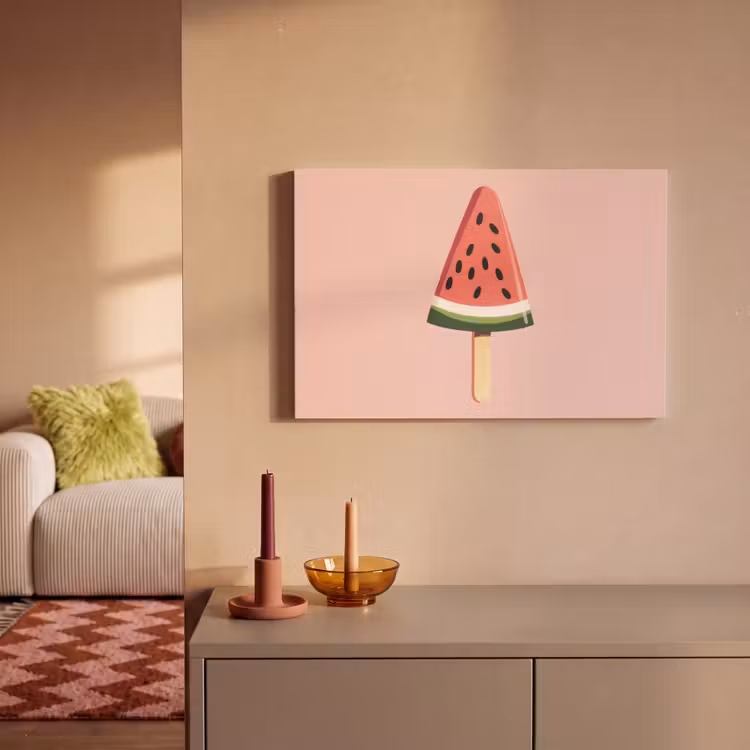 Watermeloen - Ijsje - Pitjes - Rood canvas 2cm klein -sfeer1