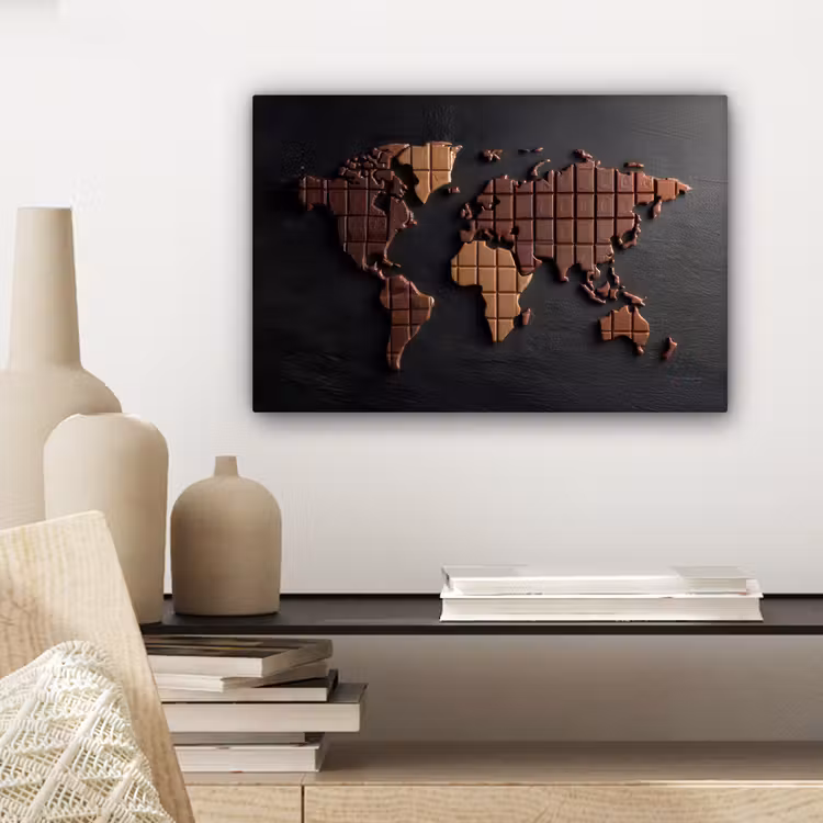 Wereldkaart - chocola - Smakelijke uitstraling canvas 2cm klein -sfeer6