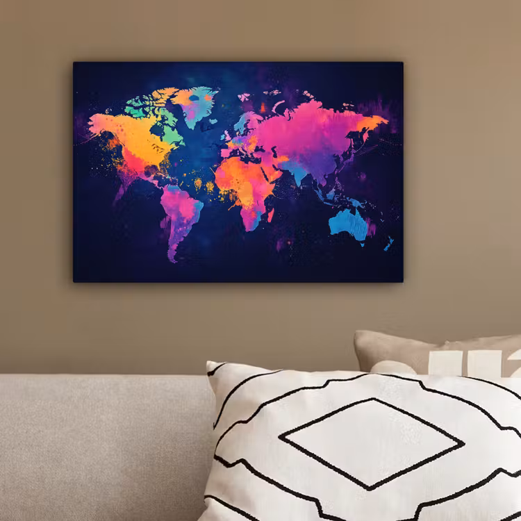 Wereldkaart - Kleurrijk - Graffiti canvas 2cm klein -sfeer3